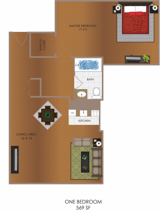 Sherwood 1 Bedroom C Floor Plan Image
