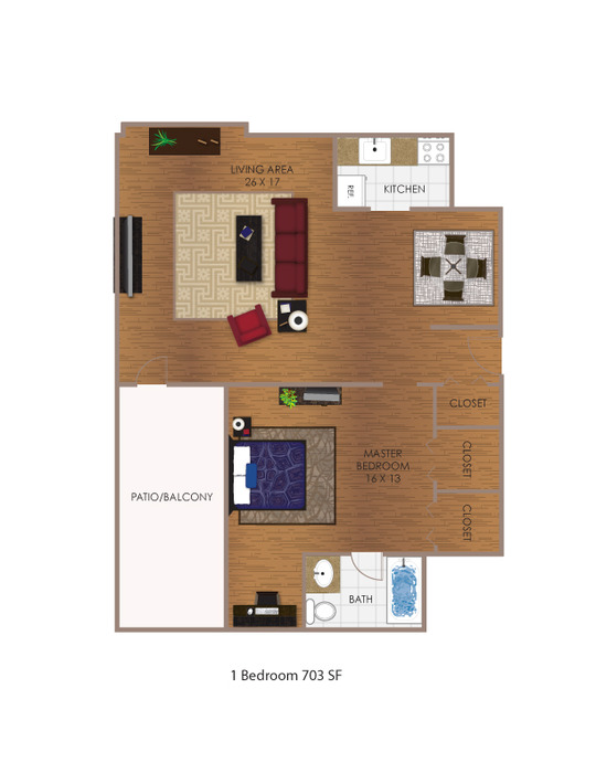 Sherwood 1 Bedroom D Floor Plan Image