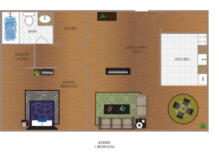 Barbee 1 Bedroom Floor Plan Image